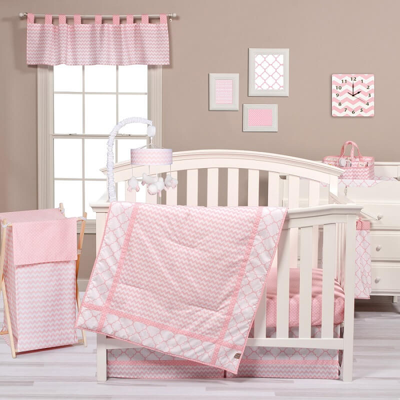 Crib Bedding Set 3 Piece - Pink Sky  - Roll Up Baby