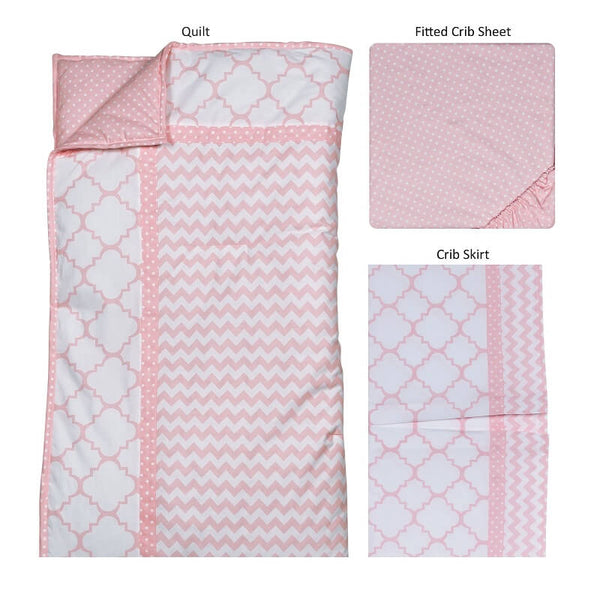 Crib Bedding Set 3 Piece - Pink Sky - Roll Up Baby