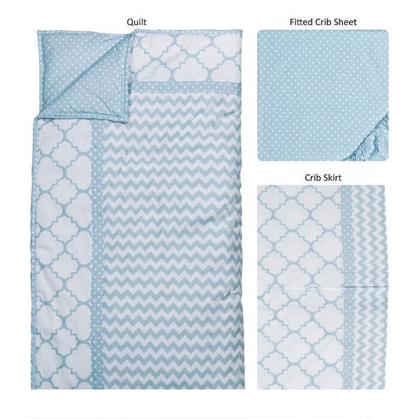 Crib Bedding Set 3 Piece - Blue Sky - Roll Up Baby