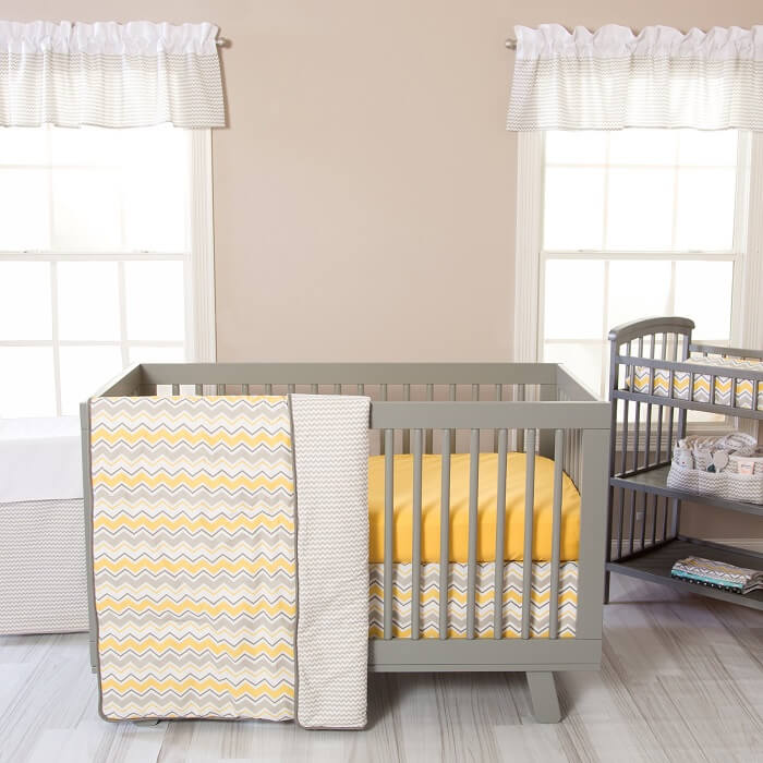 Crib Bedding Set 3 Piece - Buttercup Zigzag - Roll Up Baby