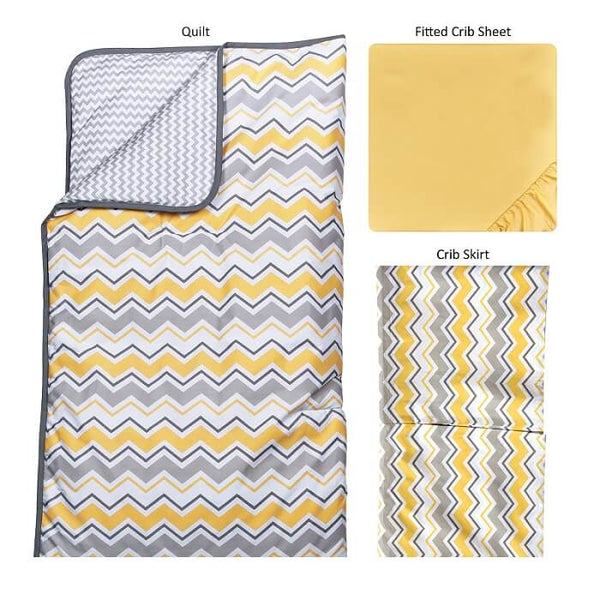 Crib Bedding Set 3 Piece - Buttercup Zigzag - Roll Up Baby