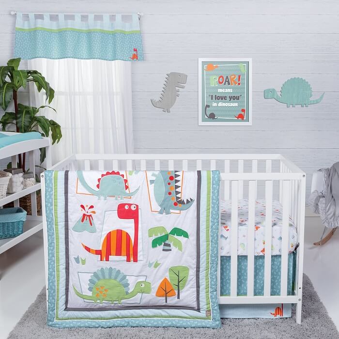 Crib Bedding Set 3 Piece - Dinosaur Roar  - Roll Up Baby