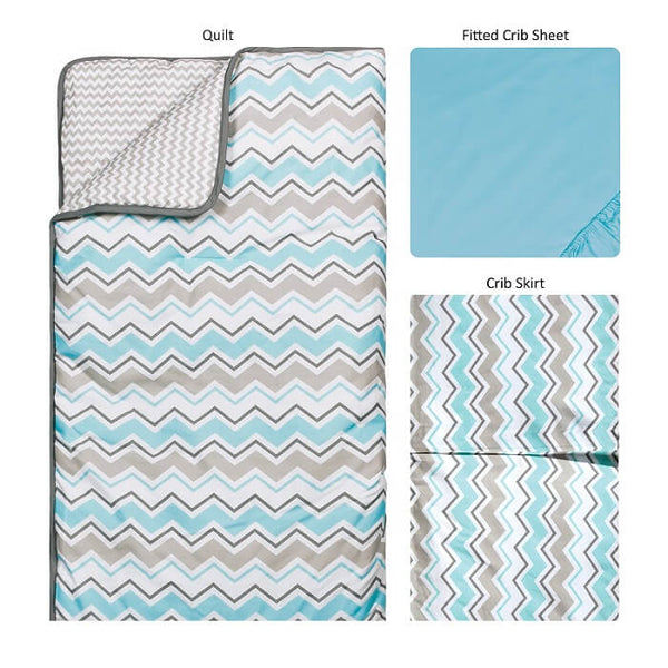 Crib Bedding Set 3 Piece - Seashore Waves - Roll Up Baby