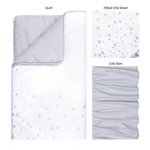 Crib Bedding Set 3 Piece - Sprinkle Stars - Roll Up Baby