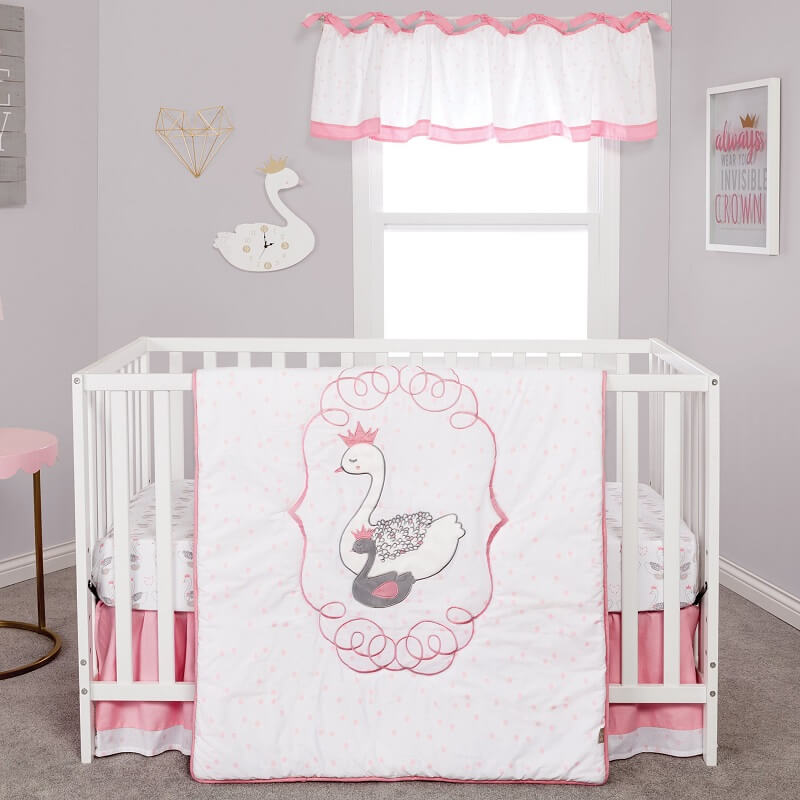Crib Bedding Set 3 Piece - Swans - Roll Up Baby