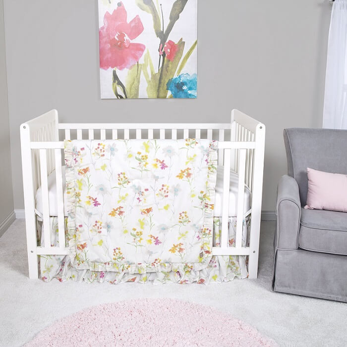Crib Bedding Set 3 Piece - Wildflowers  - Roll Up Baby