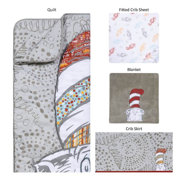 Crib Bedding Set 4 Piece Dr. Seuss™ Peek-a-Boo Cat in the Hat - Roll Up Baby