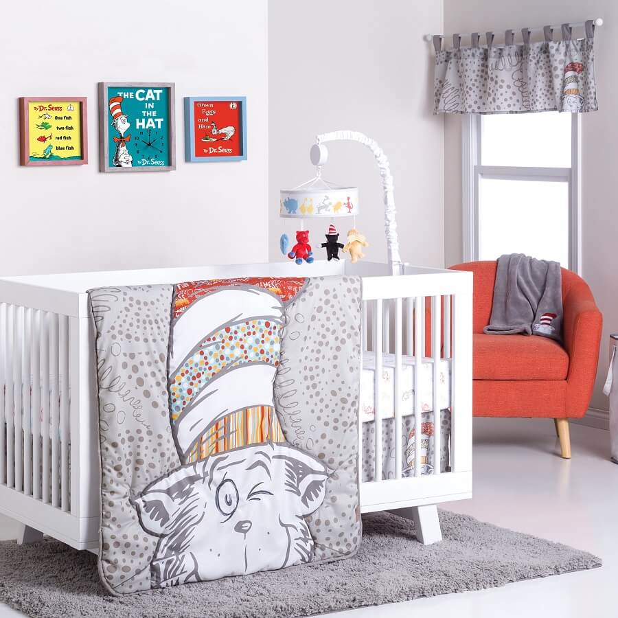 Crib Bedding Set 4 Piece Dr. Seuss™ Peek-a-Boo Cat in the Hat  - Roll Up Baby