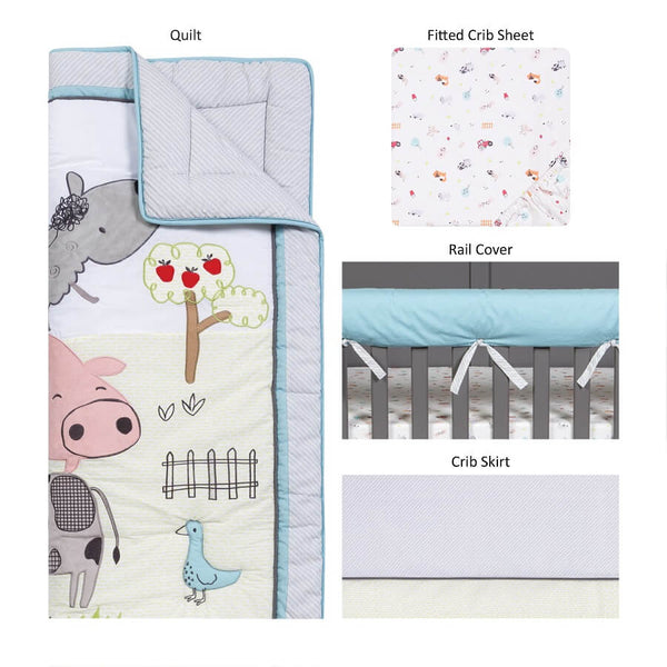 Crib Bedding Set 4 Piece - Farm Stack - Roll Up Baby