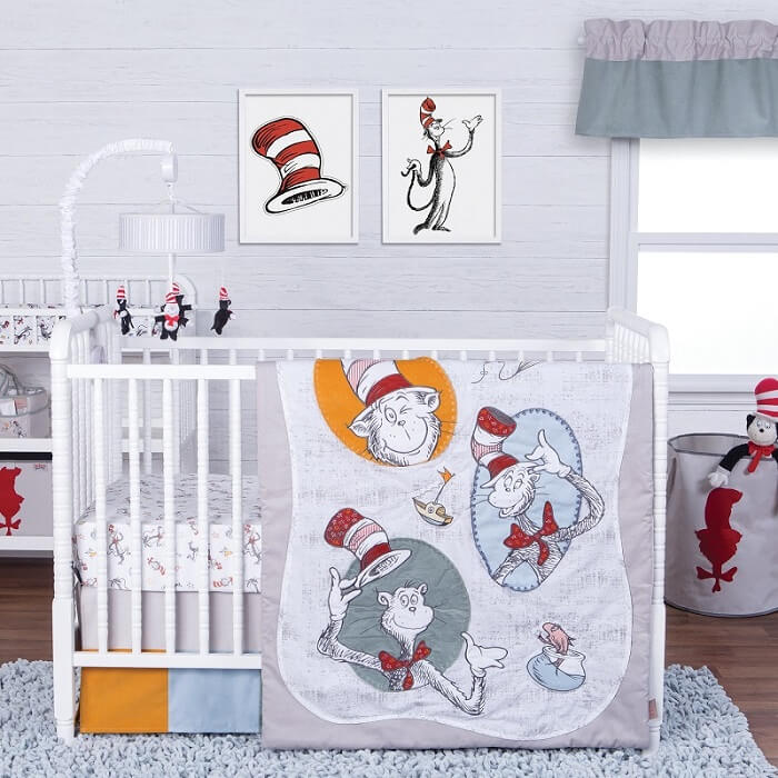 Crib Bedding Set 3 Piece - Classic Cat in the Hat  - Roll Up Baby