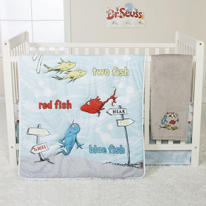 Crib Bedding Set 4 Piece - Dr. Seuss™ One Fish Two Fish  - Roll Up Baby