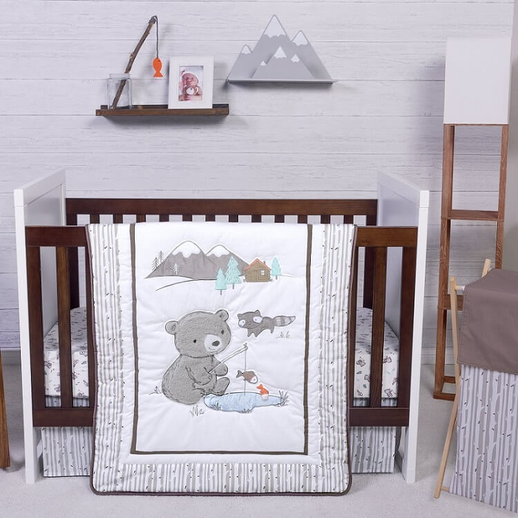 Crib Bedding Set 3 Piece - Gone Fishing  - Roll Up Baby