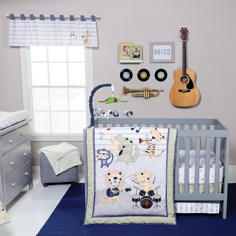 Crib Bedding Set 6 Piece - Safari Rock Band  - Roll Up Baby