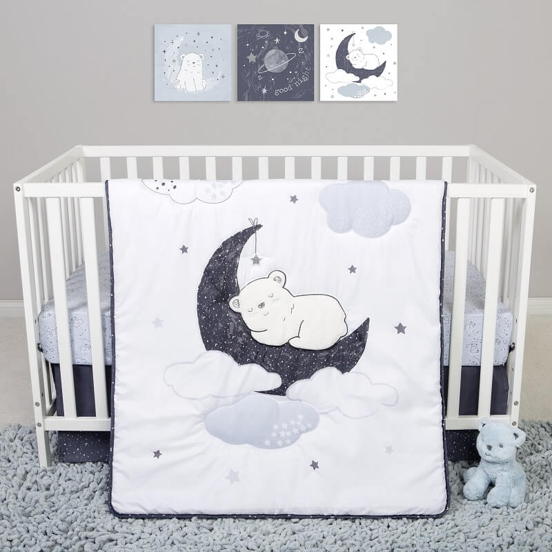 Crib Bedding Set 4 Piece - Sammy and Lou Bearly Dreaming  - Roll Up Baby