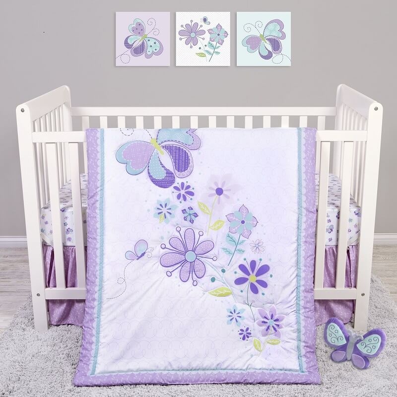 Crib Bedding Set 4 Piece - Sammy and Lou Butterfly Meadow  - Roll Up Baby