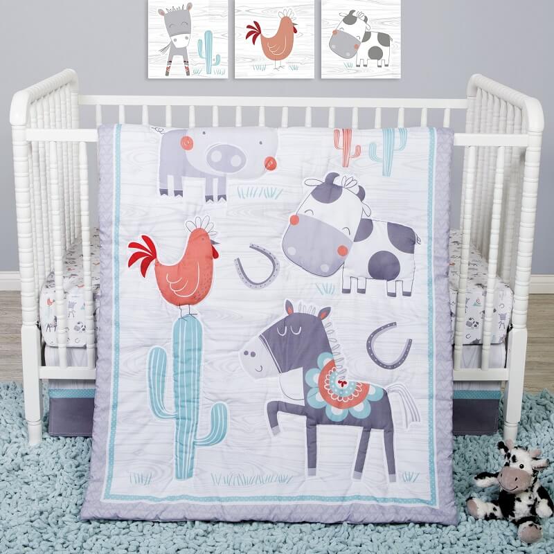 Crib Bedding Set 4 Piece - Sammy and Lou Farmstead Friends  - Roll Up Baby