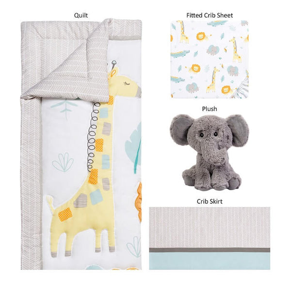 Crib Bedding Set 4 Piece - Sammy and Lou Jungle Pals - Roll Up Baby