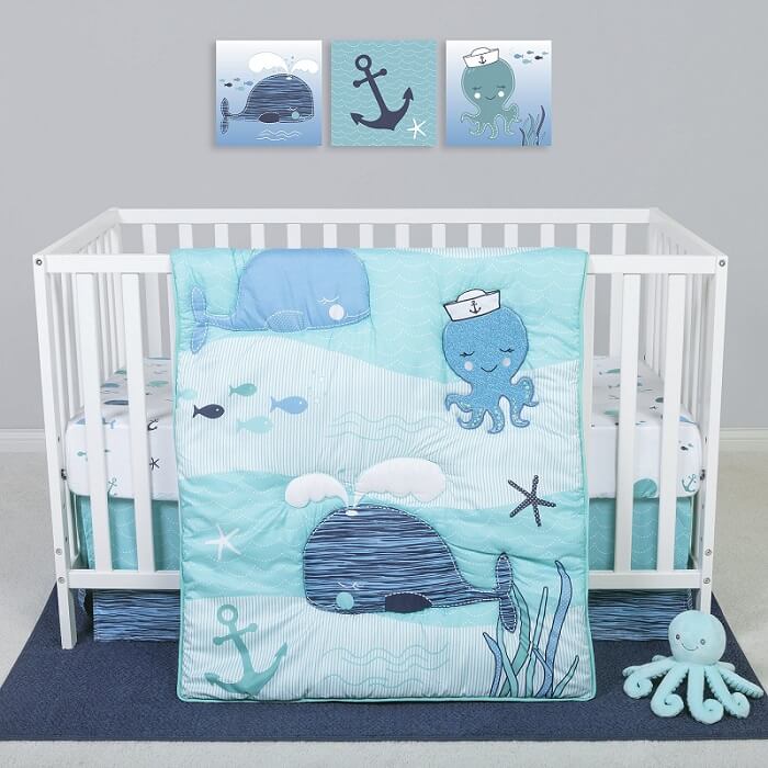 Crib Bedding Set 4 Piece - Sammy and Lou Nautical Adventure  - Roll Up Baby