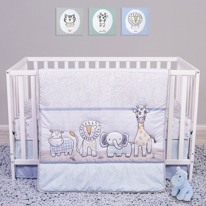 Crib Bedding Set 4 Piece - Sammy and Lou Safari Yearbook   - Roll Up Baby