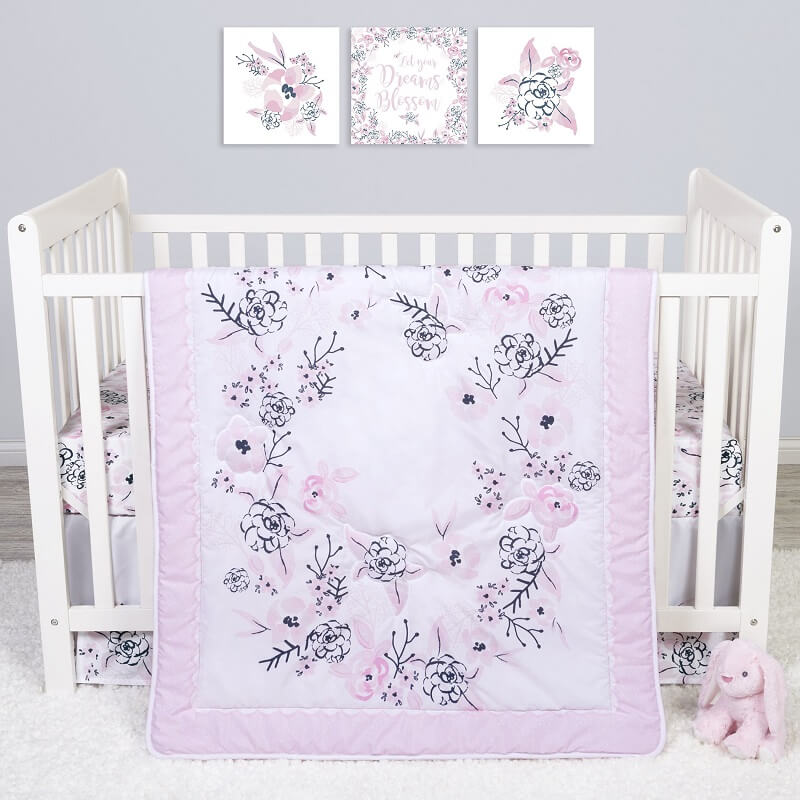 Crib Bedding Set 4 Piece - Sammy and Lou Simply Floral  - Roll Up Baby