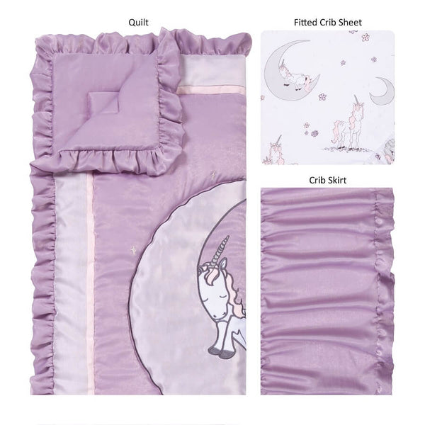 Crib Bedding Set - Unicorn Dreams 3 Piece - Roll Up Baby