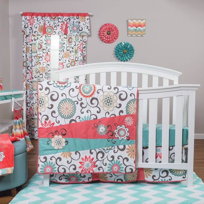 Crib Bedding Set 4 Piece - Waverly® Pom Pom Play  - Roll Up Baby