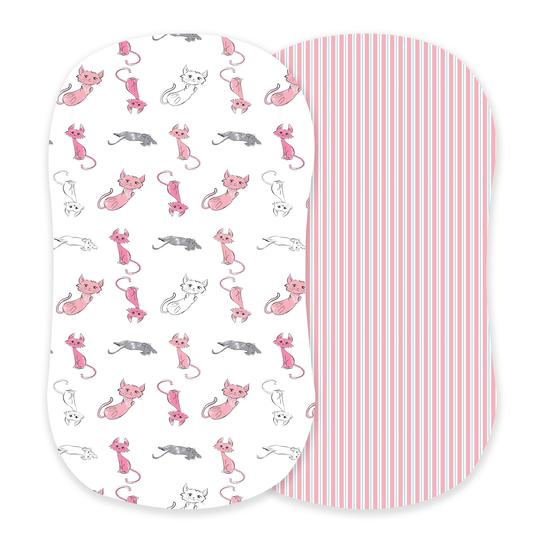 Cute Bassinet Sheets - Playful Kitty & Candy Stripe - Roll Up Baby