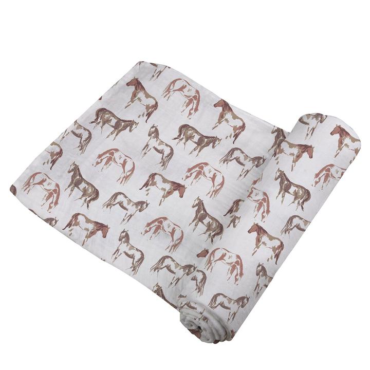 Cute Swaddle Blanket - Wild Horses - Roll Up Baby