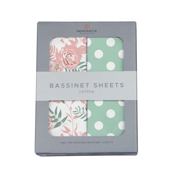 Girl Bassinet Sheets - Desert Rose and Jade Polka Dot - Roll Up Baby