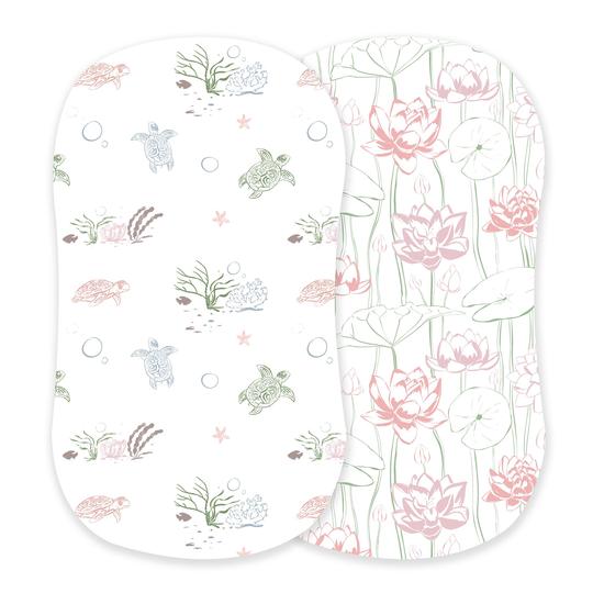 Girl Bassinet Sheets - Turtles and Water Lily - Roll Up Baby