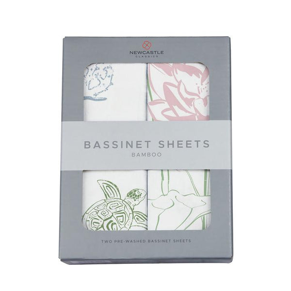 Girl Bassinet Sheets - Turtles and Water Lily - Roll Up Baby