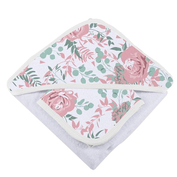 Muslin Hooded Towel & Washcloth - Desert Rose