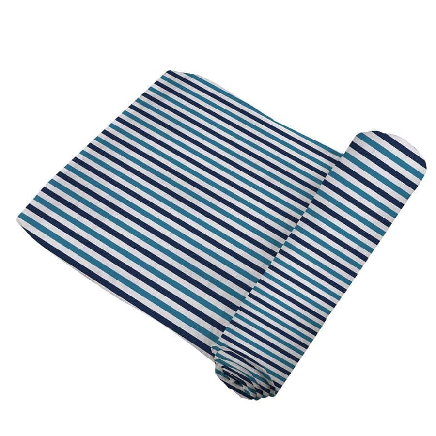 Organic Swaddle Blanket- Blue and White Stripe - Roll Up Baby