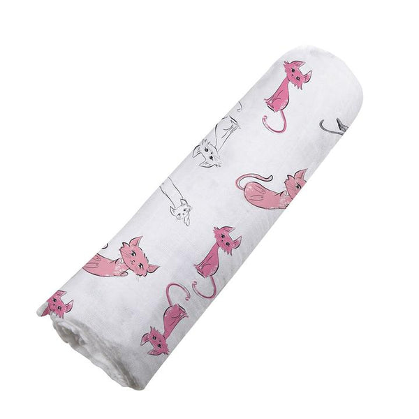 Organic Swaddle Blanket Playful Kitty - Roll Up Baby