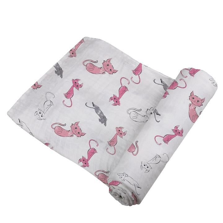 Organic Swaddle Blanket Playful Kitty - Roll Up Baby